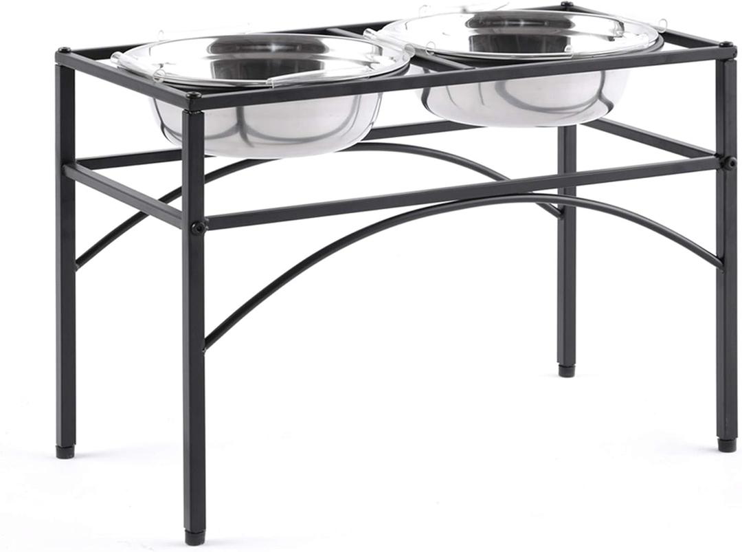 Funkeen Elevated Dog Bowls Raised Pet Feeder Cat Food & Water Diner Stand Set w/ 2 Removable Stainless Steel Bowls (2 Quarts/13.77" in Height)