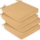 downluxe Waterproof Outdoor Chair Cushions Set of 4, 19" x 19" x 3" Patio Chair Cushion with Non-Slip Ties & Handle, Square Outdoor Cushion for Patio Furniture with Removable Cover, Khaki