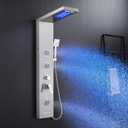 ROVATE LED Shower Panel Tower System with Rainfall Waterfall Shower, Shower Panel with Jets and Rainfall and Handheld, 5 in 1 Brushed Stainless Steel Shower Panel System High Pressure with Tub Spout