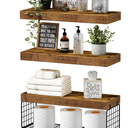 QEEIG Bathroom Shelves Over Toilet  Wall Mounted Floating Shelves Toilet Paper Storage Small Farmhouse Decor Shelf 16 inch Set of 3, Rustic Brown (019BN3)