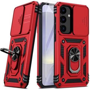 Vinve for Samsung Galaxy S24 Plus Case, Slide Lens Cover, HD Screen Protector, Military Grade Drop Protection, 360 Spin Ring Holder Kickstand Protective Phone Case (Red)