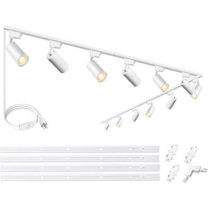Ultra-Bright H Type White Track Lighting Kit with 13.1 FT Track Rails, 12 Heads 4000K Natural White 20W 2400lm, Dimmable Plug in LED Track Light Fixture
