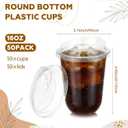 50 Pack 16 oz Clear Plastic Cups with Strawless Sip Lids Disposable Pet Iced Coffee Round Bottom Cup for Iced Coffee Juice Smoothie Cold Beverage Milkshake Bubble