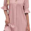 PerZeal Shirts Dress for Women V Neck Short Sleeves Casual Flowy Summer Beach Vacation Shifts (Pink, XXL)