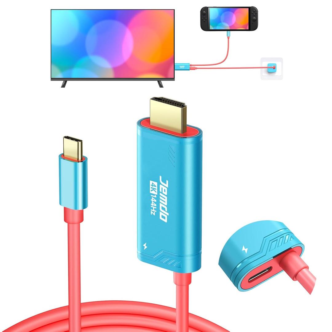 JEMDO Switch 2 Dock HDMI Cable, 4K@144Hz 48Gbps, USB C to HDMI 2.1,100W PD Play While Charging,6.6 ft, Portable Travel TV Adapter Compatible with Nintendo Switch 2 (Only Below V21.0.0)/2017/OLED (Blue)