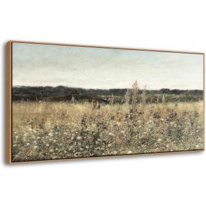 DJSYLIFE Framed Wall Art Decoration, Vintage Wildflower Field Canvas Wall Art, Classical Flowers Landscape Painting Prints, Farmhouse Cottagecore Living Room Decor, Modern Home Bedroom Decor 20"x40" (Champ fleuri)