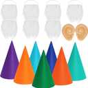 16 Packs Gnome Costume Set 7 Pcs Felt Dwarf Hats 7 Pcs White Fake Beard 2 Pcs Fake Ears for Halloween Christmas Party Cosplay (Color 3)