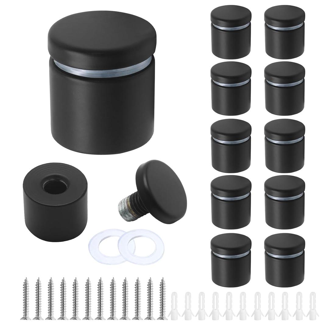 12 Pcs Black 1 Inch x 1 Inch Standoff Screws, Stainless Steel Standoff Screws Standoff Mounting Hardware, Acrylic Sign Standoffs Small Glass Spacers for Hanging Picture Photo, DX240408-693