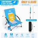 Folding Beach Chair for Adults with UPF 50+ Umbrella, Lightweight Low Beach Chair with Mesh Back,300lbs Capacity Portable Camping Chair with Carry Bag for Outdoor Lawn Camping Concerts (Blue)