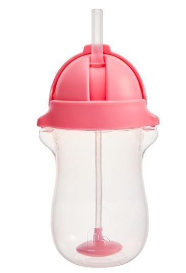 Munchkin Any Angle Weighted Toddler Straw Cups with Click Lock Lid, 10 Ounce, Pink