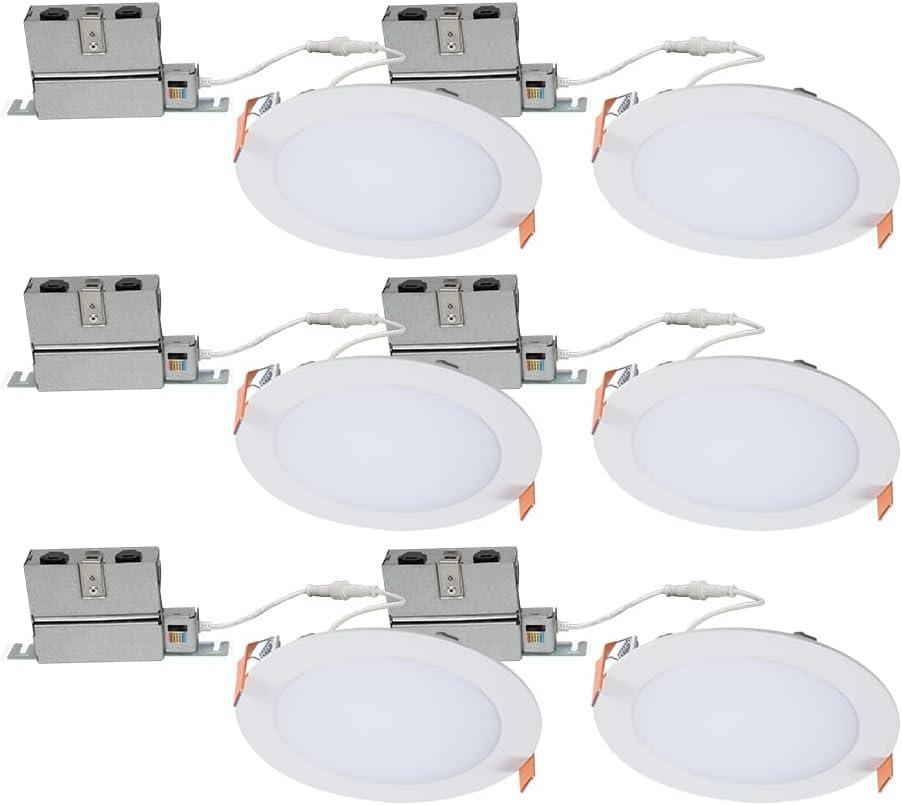 HALO HLB Recessed Lighting 6 Inch LED Thin Canless, Dimmable w/Selectable Color Temperatures, 6-Pack -HLB6099FS1EMWR-6PK
