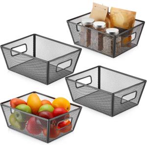 Maxdot 4 Pcs Metal Wire Storage Baskets with Handle 11. 8in Mesh Steel Organizers Bin Containers for Home Organizing Cabinet Pantry Closet Kitchen Fridge Fruit Makeup Snacks Gifts(Black)