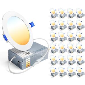 Ensenior 24Pack 4 Inch LED Recessed Ceiling Light, 5CCT, 750LM 9W 120V
2700K-5000K Selectable, 5%-100% Dimmable, Ultra-Thin Canless Wafer Downlight, Aluminum, Damp Rated, ETL&FCC&IC