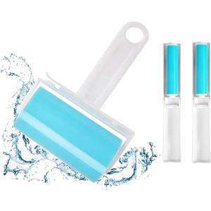 Sticky Lint Roller 3 Pack, Reusable Washable Lint Roller Pet Hair Remover Include Large and Small Size Cleaner for Clothes, Pet Hairs, Carseats (1M-2S, Blue)