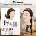 Mannequin Head with 90% Human Hair, 24" Female Real Hair Cosmetology Mannequin Head Hair Styling Manikin Head Doll Head for Hairdresser Practice Training with Clamp Holder and Tools (Brown)