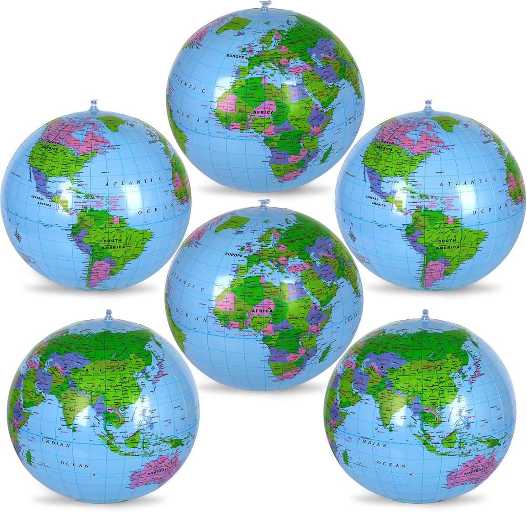 Coopay 6 Pack Inflatable Globe PVC World Globe Inflatable Earth Beach Ball Swimming Pool Ball Birthday Beach Party Decoration Summer Water Games Gifts for Beach Playing or Teaching