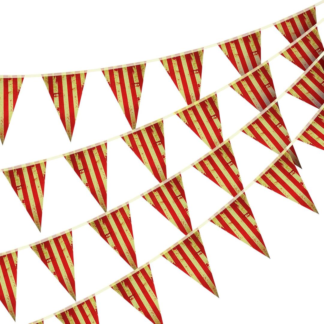 4 Packs Halloween Bloody Striped Pennant Banner, Halloween Carnival Triangle Flags, Creepy Circus Decorations String Flag for Halloweens Party Festivals Horror Decoration, 8 x 11.8 Inch