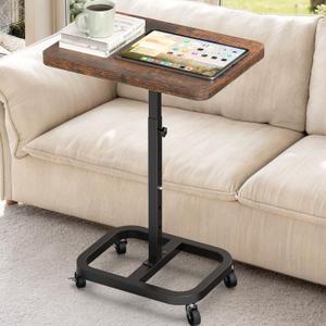 Adjustable Height Mobile TV Tray Table with Wheels, Portable Rolling Desk, and Laptop Table for Eating on Couch or Sofa, Featuring Upgraded Alloy Steel Support and a Sturdy Quadrilateral Base