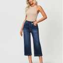GRAPENT Capri Jeans for Women Wide Leg High Waisted Effortless Flow Pull On Stretchy Denim Elastic Waist Pants with Pockets (Blue, M)