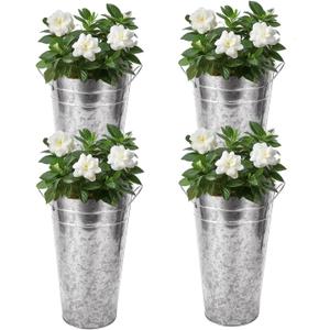 4PCS Galvanized Flower Bucket 12 inch Metal Vases for Flowers Large Galvanized Flower Bucket Vases Silver Galvanized Metal Flower Vases for Home Decor and Wedding Table Decoration