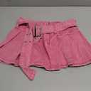 Women's Pleated Short Jean Skirt High Waist Buckle Belt A Line Y2k Denim Mini Skirt M