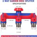 3 way Hose SplitterGarden Hose Connector and Outdoor Faucet Splitter,with Shutoff Valves Hoses Adapter -T Water Spigot Splitter Water Pipe Connector3/4" GHT Thread For Home Outdoor Gardenred 