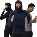 3 Pack Mens Sun Protection Fishing Hoodie with Face Mask UPF 50+ Long Sleeve Compression Work Shirt Construction Quick Dry (Large, Black+blue+grey)