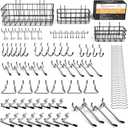 INCLY 1/4“ Extra Thick Pegboard Accessories Kit, 100PCS Heavy Duty Metal Peg Board Hook Assortment with 3 Sizes Basket S/M/L Fit 1/4 Inch Pegboard for Garage Wall Organizer Hanging Tools