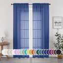 OWENIE Sheer Curtains 84 Inches Long 2 Panels Set for Bedroom Living Room, Light Filtering Voile Blue Sheer Curtains, Airy Rod Pocket Farmhouse Curtains, Royal Blue, Each 42Wx84L inch