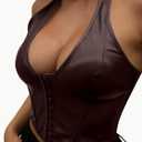 Avanova Women Leather Halter Corset Bustier Tops Sexy Going Out Crop Tank Tops (XS)