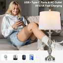 28" Tall Modern Table Lamps Set of 2 with USB A+C Ports and AC Outlet, 3 Way Touch Metal Bedside Lamps for Bedroom, Silver Farmhouse Nightstand Lamps for Living Room