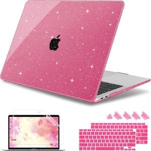 May Chen Compatible with MacBook Air 13 inch Case 2021 2020 2019 2018 Release Model: M1 A2337 A2179 A1932, Plastic Hard Shell Case for Ma Air 13 inch with Retina Display Fits Touch ID, Peach Glitter