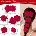 Red Rose Flower Hair Clips for Women - 6 Pcs Floral Hair Barrettes Pins Rose Hair Accessories for Bridal Wedding Halloween Costume, Havana Nights Flamenco Mexican Fiesta Dresses Party Prom