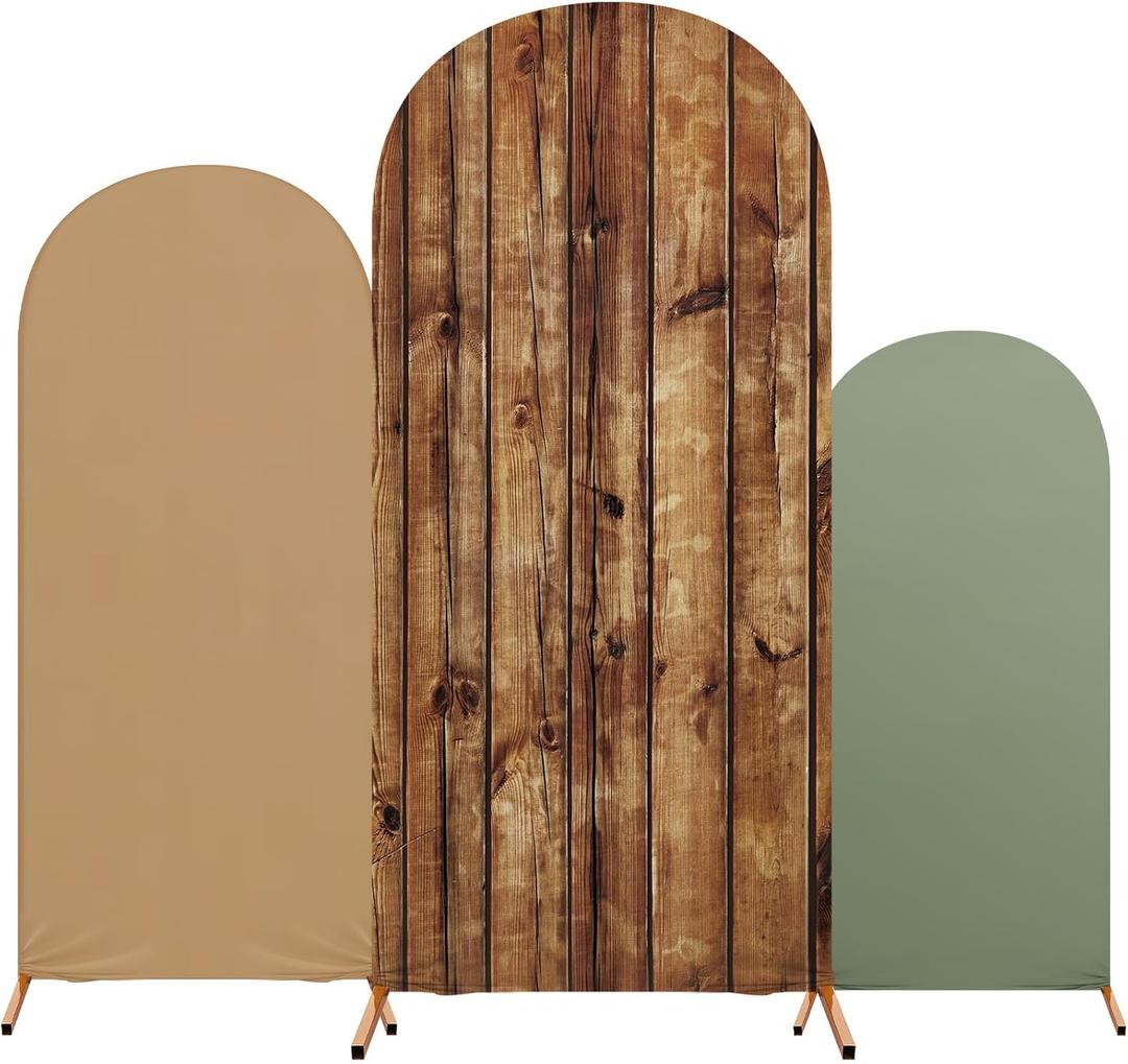 Set of 3 Western Cow Barn Farm Arch Backdrop Cover, 4ft, 5ft, 6ft Jungle My First Rodeo Highland Birthday Party Decoration, Fitted Arch Stand Covers for Birthday Wedding Banquet Party(Forest)