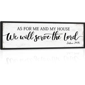 As for Me and My House We Will Serve the Lord Sign: Rustic Family Bedroom Signs Wall Decor Above Bed,Framed Country Wall Plaque Hanging Farmhouse Bible Verse Sign Christian Art Gifts 12" x 40"