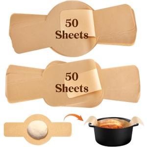 Marspark 100 Pcs Parchment Paper for Sourdough Baking, Bread Sling - Dutch Oven Liner, Pre-Cut Parchment Baking Supplies for Easy Dough Transfer (Round and Oval)