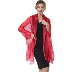Women Sheer Crepe Shawl - Lightweight Soft Shimmer Wrap for Evening Party, Travel & Festival - Versatile Elegant (Wine Red, 200×68 cm / 79" x 27")