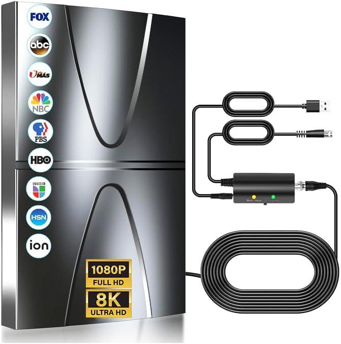 2026 Updated TV Antenna,3600+ Miles Range Antenna for Smart TV Indoor/Outdoor,360 Reception Digital TV Antenna for Local Channels and All Smart/Old TVs-40ft Thick Coax Cable and Amplifier