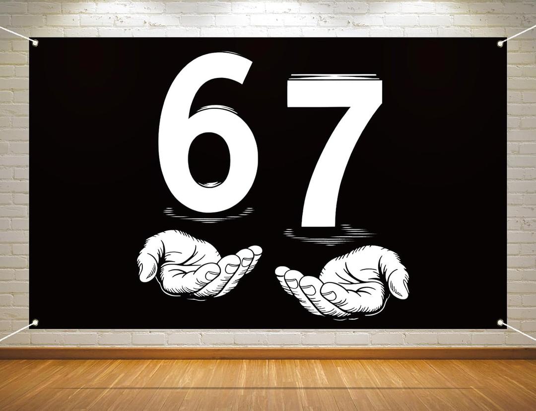 Funny 67 Meme Photo Booth Backdrop 6 7 Six Seven Birthday Party Decoration Winter Holiday Background Banner Wall Decor (Black-1, 3.65.9ft)