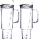 MEWAY 40 oz Tumbler with Handle and Straw LidDouble Wall Vacuum Reusable plastic Water Bottle Travel Mug CupClassic Acrylic Tumblers Cupholder Friendly (2 Pack) (Transparent)