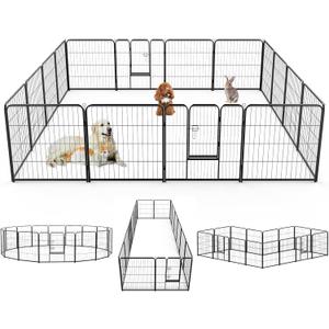 SMUG Heavy-Duty Iron Dog Playpen  16 Panels 40 Durable, Rust-Resistant Pet Fence for Indoor & Outdoor Use, Secure & Spacious Pet Play Area for Dogs, Puppies & Small Animals (Black)