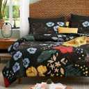 CASAAGUSTO Full Comforter Set, 7 PCS Black Floral Comforter Set with Flowers Leaves Pattern, Soft Seersucker Design All Season Full Size Bedding Set (80"X90")