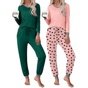 Frcdaunrs Pajama Set Pack for Women 2 Piece Long Sleeve Sleepwear Tops and Heart Printed Pants Soft Loungewear Ladies Pjs Set