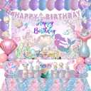 Mermaid Birthday Decorations,Mermaid Party Supplies,includes banners, cake toppers,hanging swirls and background cloth,balloons.