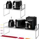 16.5~27.1" Expandable Shelf Organizer, 1Pack 10.2" Wide Stackable Cabinet Shelf Organizers, White Metal Sturdy Kitchen Counter Storage for Countertop, Adjustable Height Spice Rack