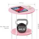 Side Table,Round End Table with 2 Storage Shelves| Compact Side Tables for Living Room, Couch, Gym, Office & Bedroom | Narrow Accent Table as Space-Saving Small Bedside Table 18x18x22in(Pink)