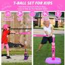 Meland Toddler Basketball Hoop, Pink 4-in-1 Kids Basketball Hoop for Indoor Outdoor Play, Tball Set with Baseball Pop Up Machine, Girls Toys Birthday Gift