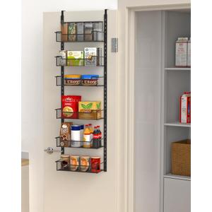 12.3" W Narrow Over the Door Pantry Organizer, 6-Tier Over the Door Organizer with Adjustable Basket, Pantry Door Organization for Pantry Kitchen Storage Room Spice Rack, Black