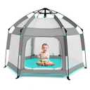Bend River Baby Playpen with Canopy, Portable Baby Beach Tent, Toddler Play Yard Indoor and Outdoor, Foldable Mosquito Net for Infant - Grey, 27"x15"x17"