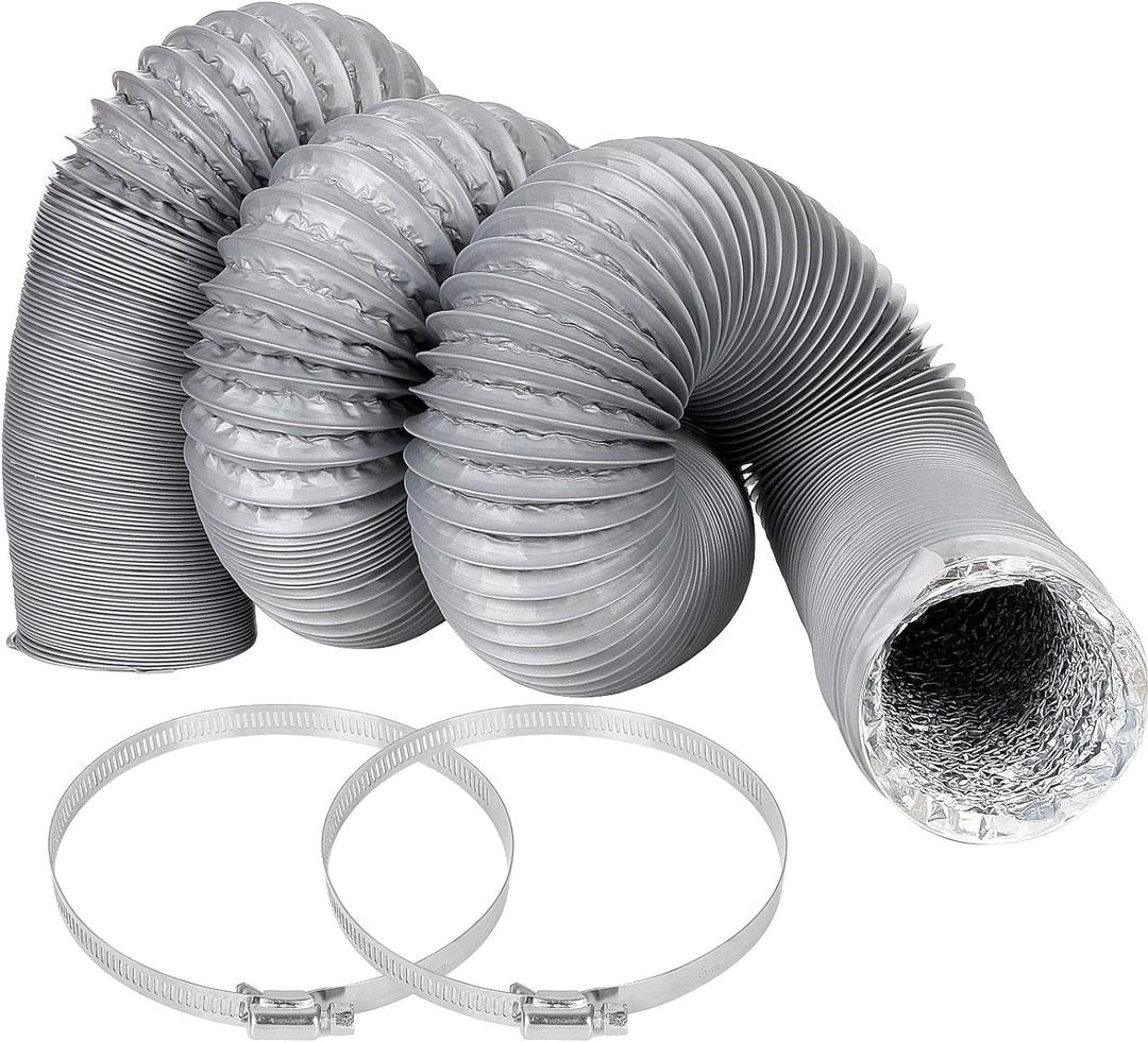Flexible Ducting Hose 16.5 feet, Black Aluminum Ducting Dryer Vent Hose (Grey - 3 Inch)